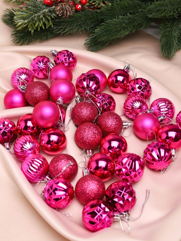 Игрушка елочная Шар  d4см набор 36 шт пластик розовый темный