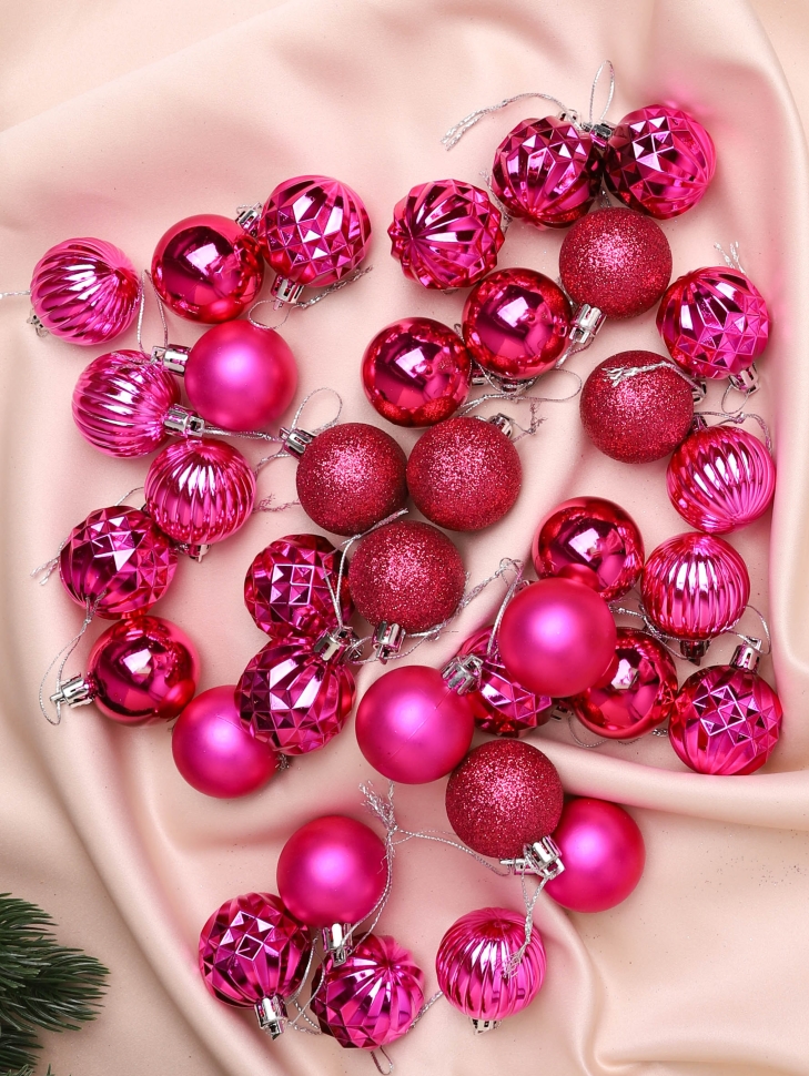 Игрушка елочная Шар  d4см набор 36 шт пластик розовый темный