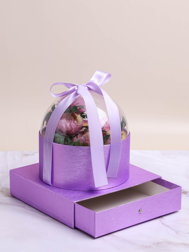 Коробки для цветов и конфет (двойное дно) 20х20х20см с прозрачной крышкой фиолетовый