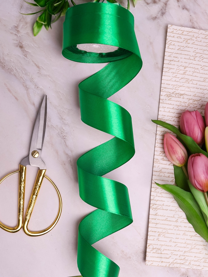 Лента атласная 38мм х 25ярд зеленый темный