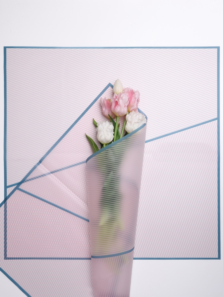 Пленка матовая 58смх58см 10 листов 50мкм Полоски розовый с серым кантом 