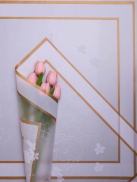 Пленка матовая 58смх58см 10 листов 55мкм РЦ двойной кант Цветы белый