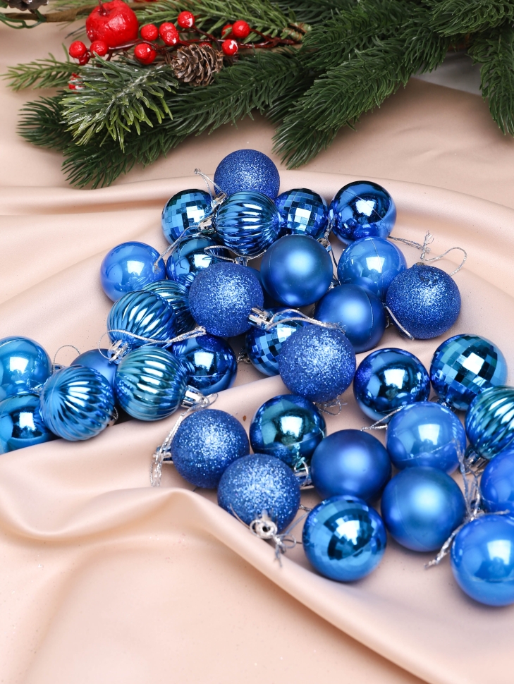 Игрушка елочная Шар d4см набор 36 шт пластик синий Игрушка елочная Шар d4см набор 36 шт пластик синий