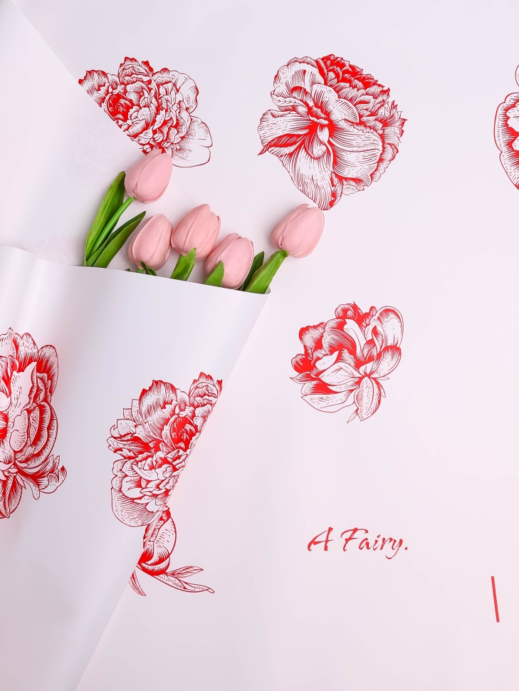 Пленка матовая 65мкм 58см х 10м РЦ Бутоны на белом красный Пленка матовая 65мкм 58см х 10м РЦ Бутоны на белом красный