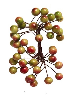 Ягоды на проволоке 14см 40шт зелено-красные