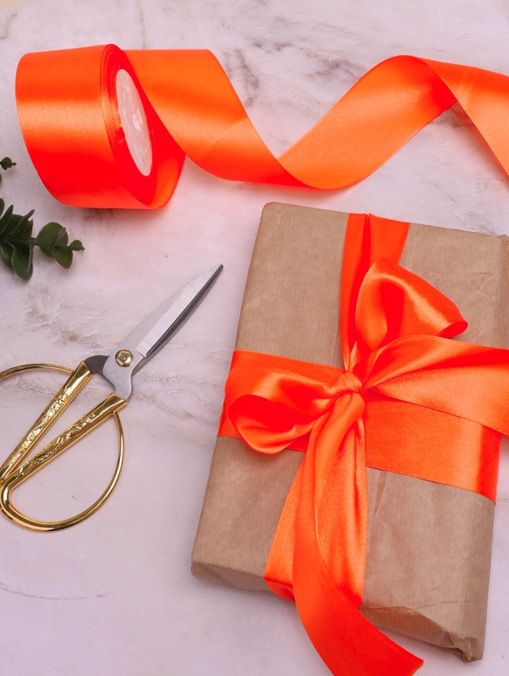 Лента атласная 38мм х 25ярд оранжевый