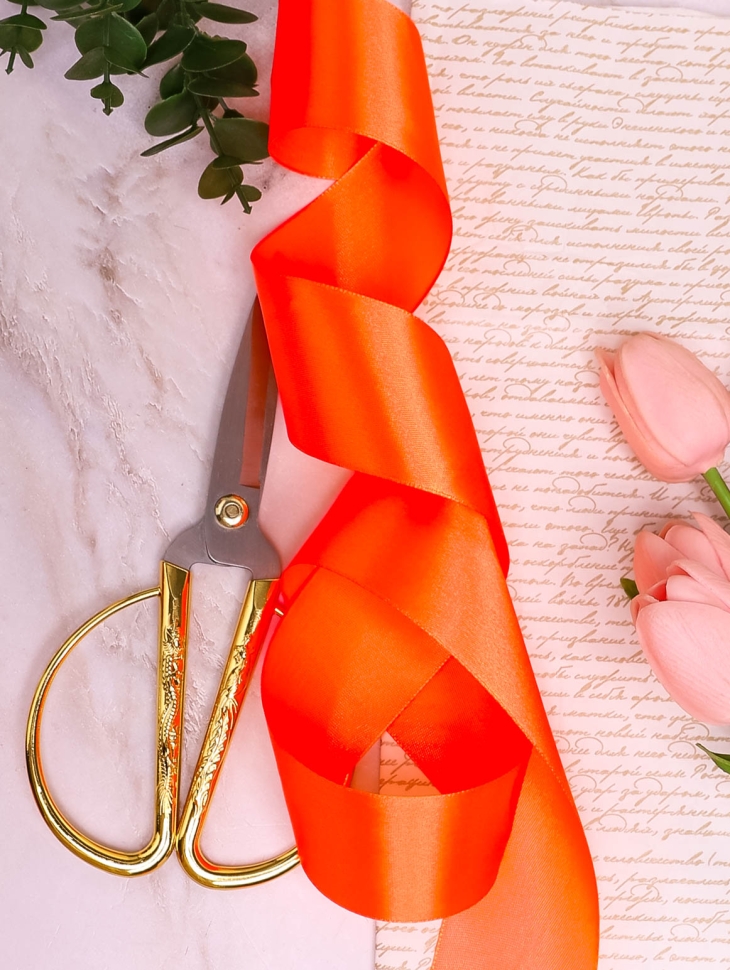 Лента атласная 38мм х 25ярд оранжевый