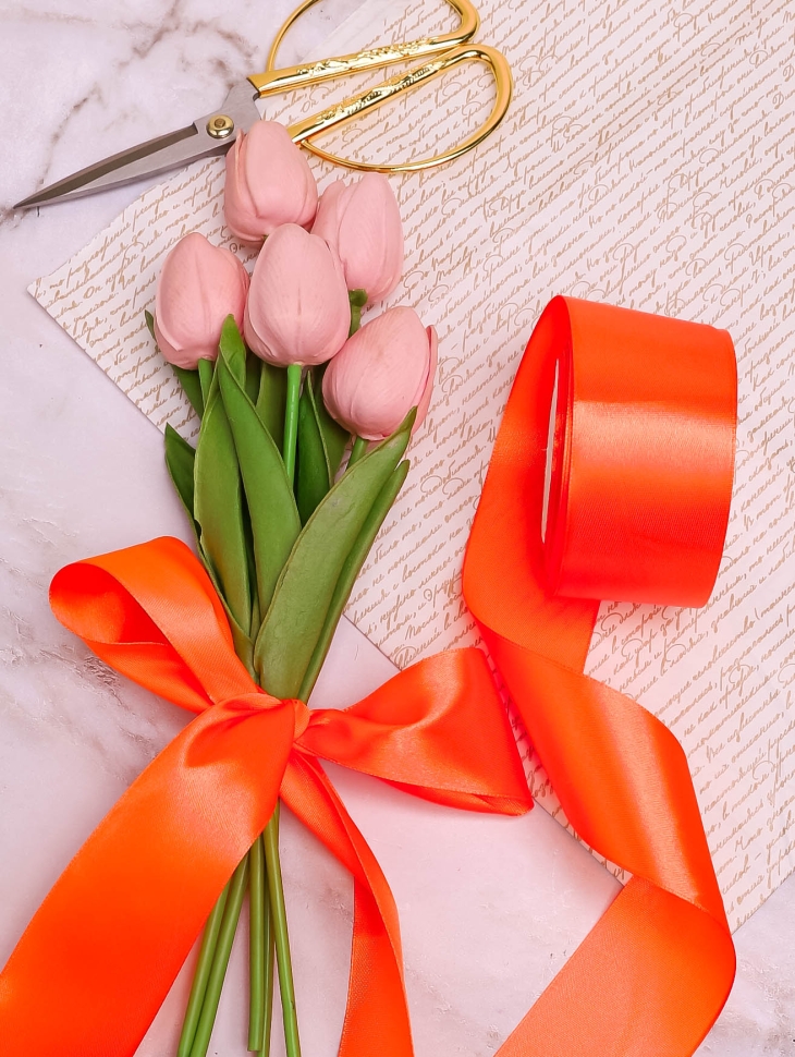 Лента атласная 38мм х 25ярд оранжевый