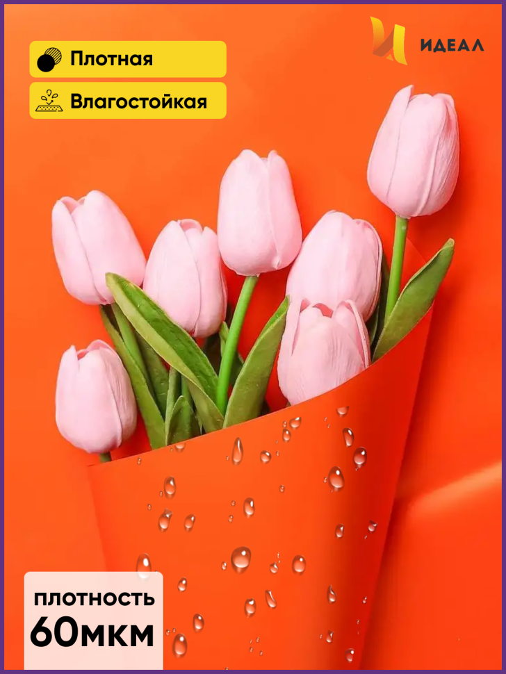 Пленка матовая 58см х 58см 60мкм 10 листов, оранж