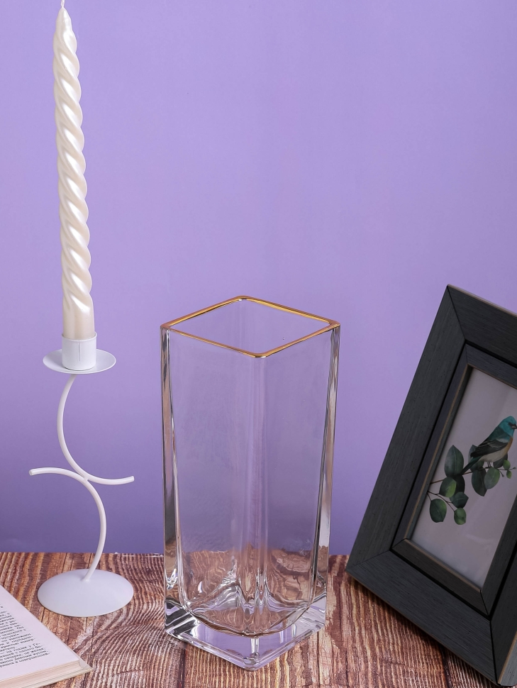 Ваза стекло Квадратная H29х9,5см К золотой край Ваза стекло Квадратная H29х9,5см К золотой край