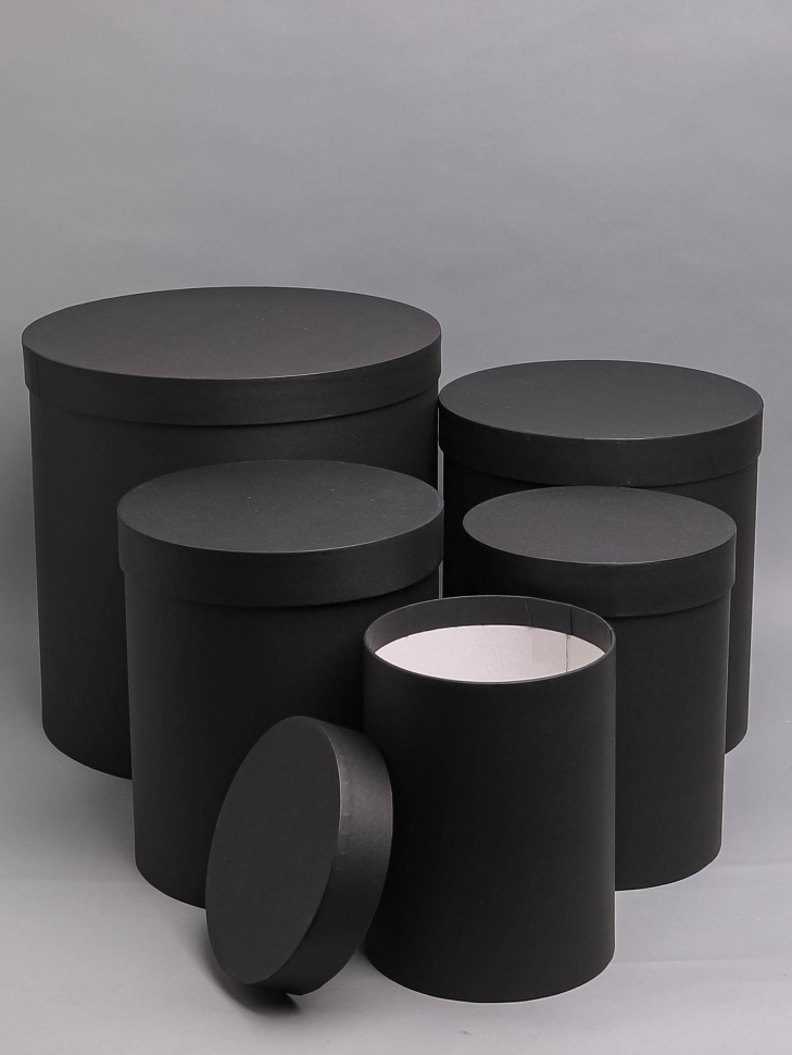 Коробка цилиндр набор из 5шт h30xd30см №83 однотонный черный Коробка цилиндр набор из 5шт h30xd30см №83 однотонный черный