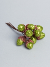 Желуди на проволоке c глиттером 10шт. 2х3х12см К зеленый