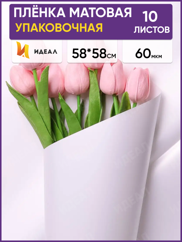 Пленка матовая 58см х 58см 60мкм 10 листов, белый РЦ Пленка матовая 58см х 58см 60мкм 10 листов, белый РЦ