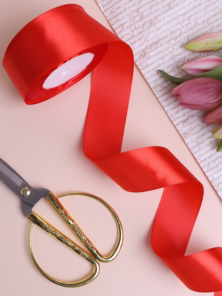 Лента атласная 38мм х 25ярд красный