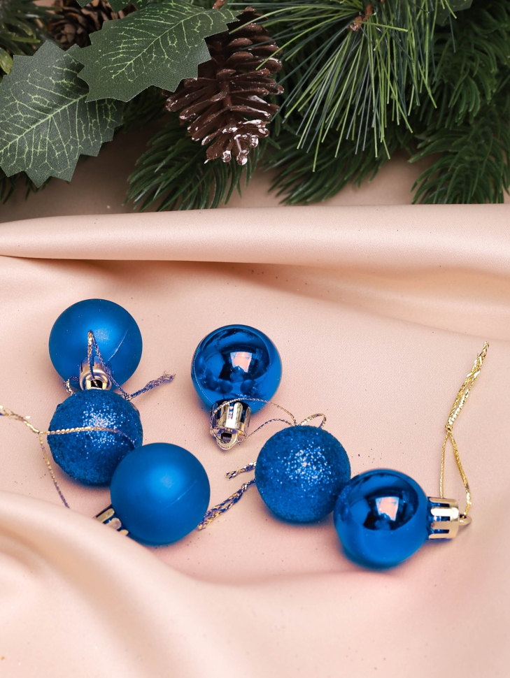 Игрушка елочная Шар d3см набор 6шт пластик синий Игрушка елочная Шар d3см набор 6шт пластик синий