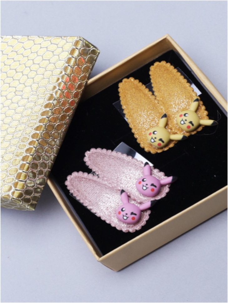 Клик-клак набор из 4 шт 4,5х1,5 с блеском, Пикачу мордочка кремовый/желтый Клик-клак набор из 4 шт 4,5х1,5 с блеском, Пикачу мордочка кремовый/желтый