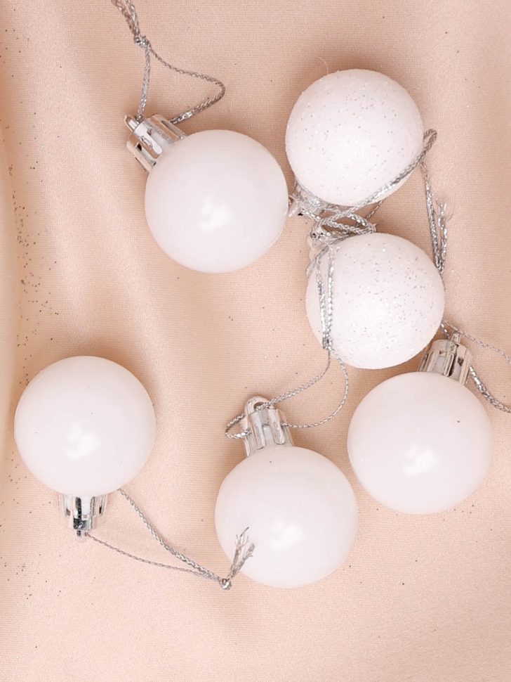 Игрушка елочная Шар d3см набор 6шт пластик белый Игрушка елочная Шар d3см набор 6шт пластик белый