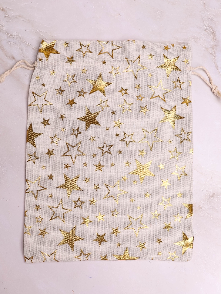Мешок подарочный холщовый 17х23см Звезды золотые серый Мешок подарочный холщовый 17х23см Звезды золотые серый