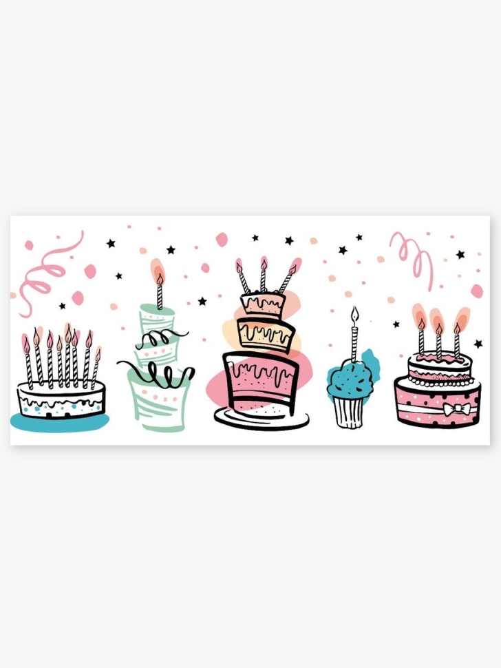 Конверт для денег 8х16,5см, 5шт, 0113 Тортики со свечками