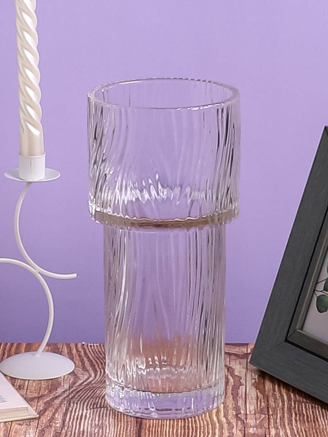 Ваза стекло Трубка H24 D10,5см К рельефная Ваза стекло Трубка H24 D10,5см К рельефная