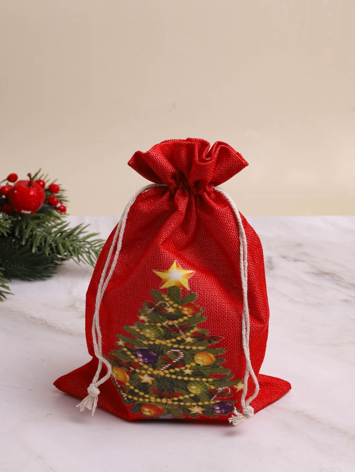 Мешок подарочный НГ холщовый 19х29см Елка красный Мешок подарочный НГ холщовый 19х29см Елка красный