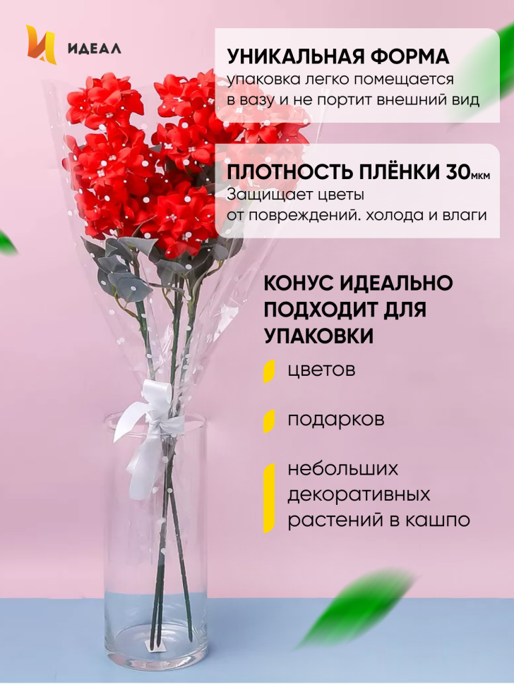Пакет цветочный Конус 34/60 Алиса рисунок/рисунок горох 50 шт Пакет цветочный Конус 34/60 Алиса рисунок/рисунок горох 50 шт