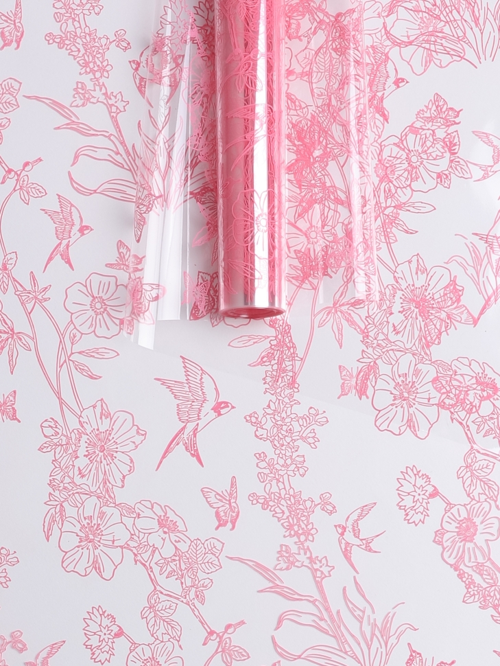 Пленка цветная 60см Ласточки розовый туманный