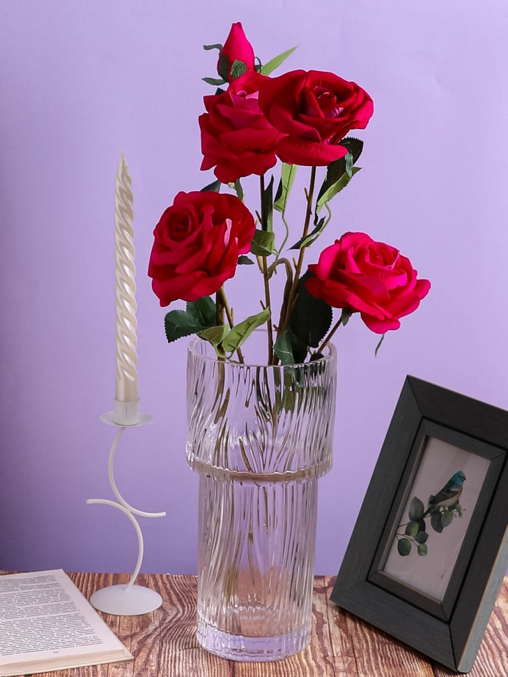 Ваза стекло Трубка H29,5 D13,5см К рельефная Ваза стекло Трубка H29,5 D13,5см К рельефная