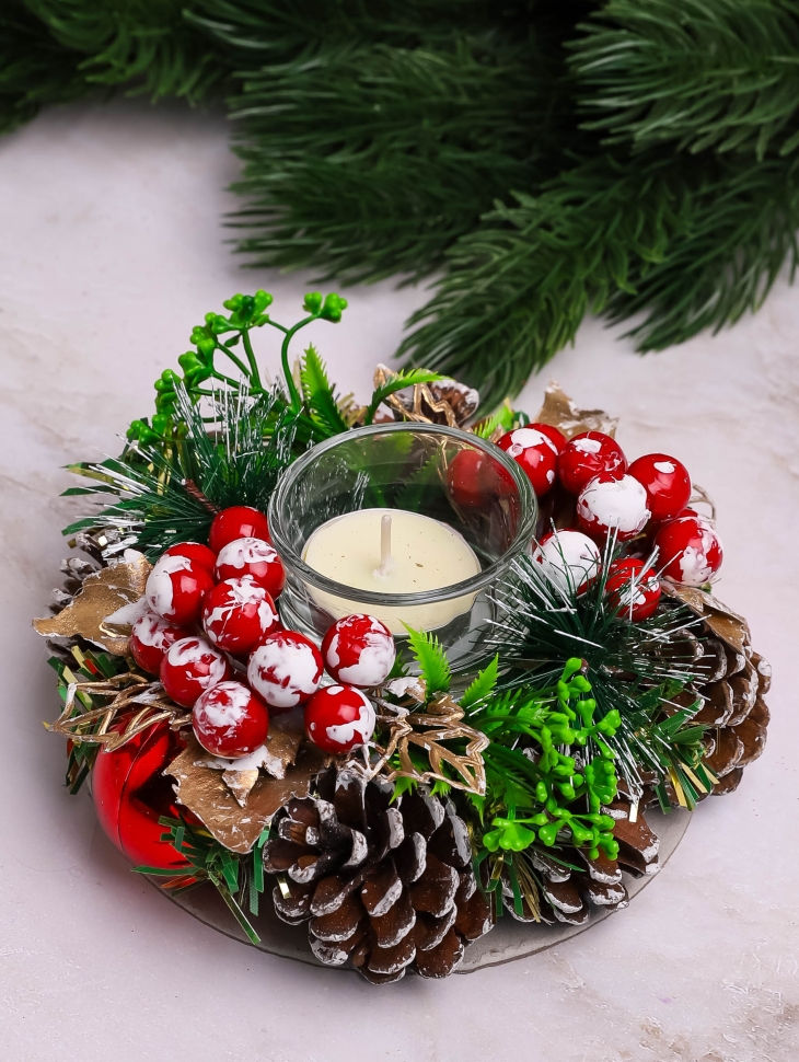 Подсвечник НГ d15см со свечой 9560