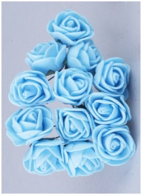 Декор для творчества Розы на проволоке 2,5см 12шт фоамиран голубой