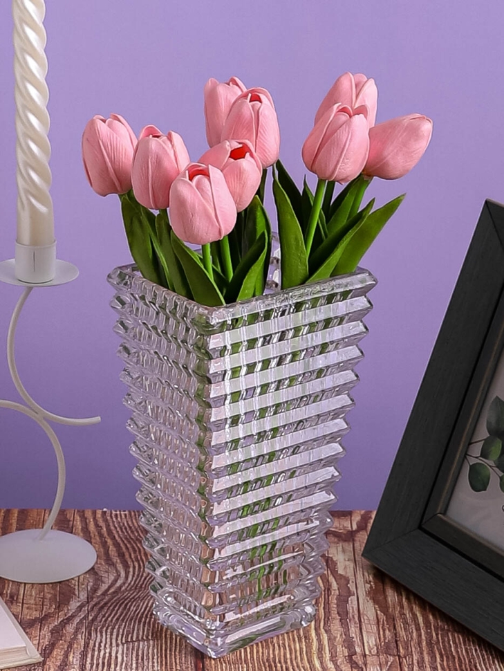 Ваза стекло Коническая H13 D9,5х13см К рельефная Ваза стекло Коническая H13 D9,5х13см К рельефная