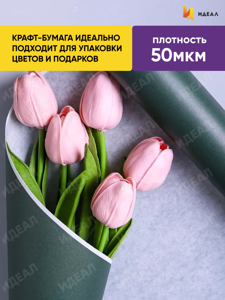 Бумага белая крафт 50г/м2, 70см x 10м, Тонировка, зеленый мох