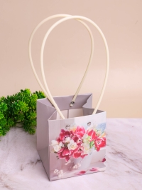 Сумочка для цветов квадрат H13х11,5х10,5см тюльпаны серый