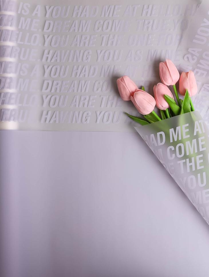 Пленка матовая  55мкм 58см х 10м РЦ надписи признания сиреневый туман