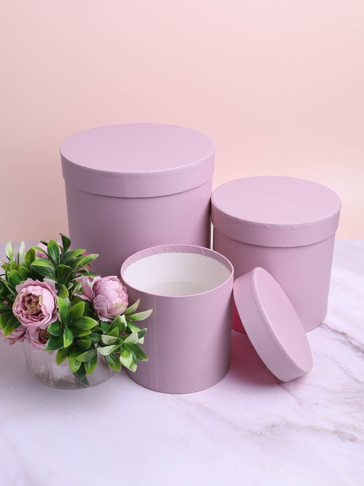 Коробка цилиндр набор из  3шт К d20хh22 - d13,5хh13см глициния