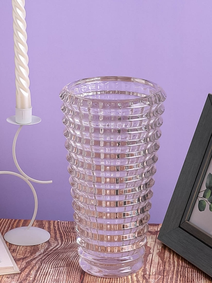 Ваза стекло Коническая H27,4 D12см К рельефная Ваза стекло Коническая H27,4 D12см К рельефная