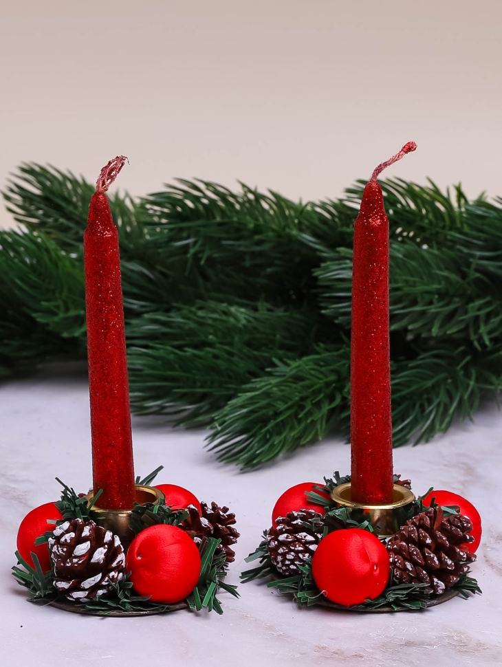 Подсвечник НГ d8см со свечой набор 2 шт 9596