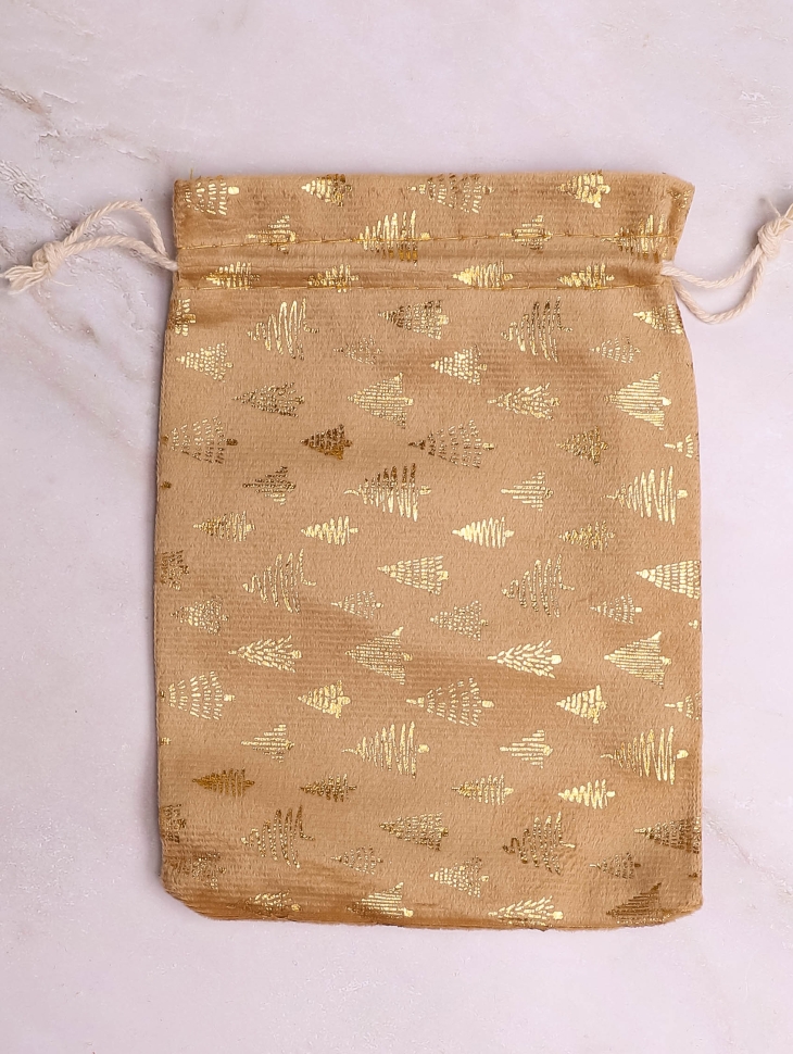 Мешок подарочный НГ велюр 20х30см Елочки золото Мешок подарочный НГ велюр 20х30см Елочки золото