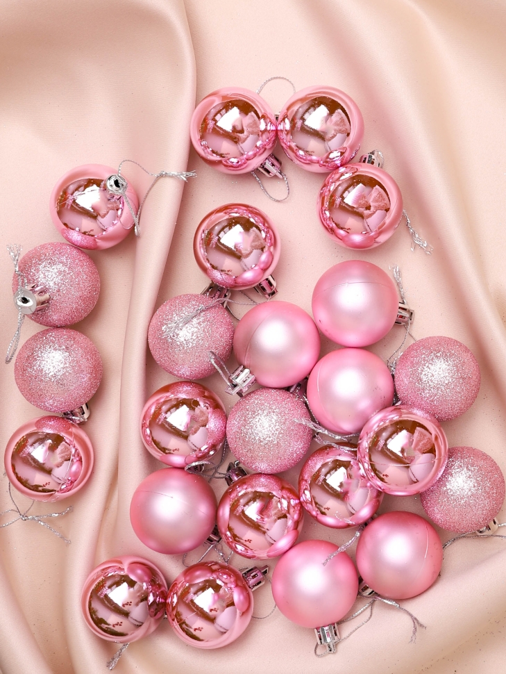 Игрушка елочная Шар d4см набор 24шт пластик розовый Игрушка елочная Шар d4см набор 24шт пластик розовый