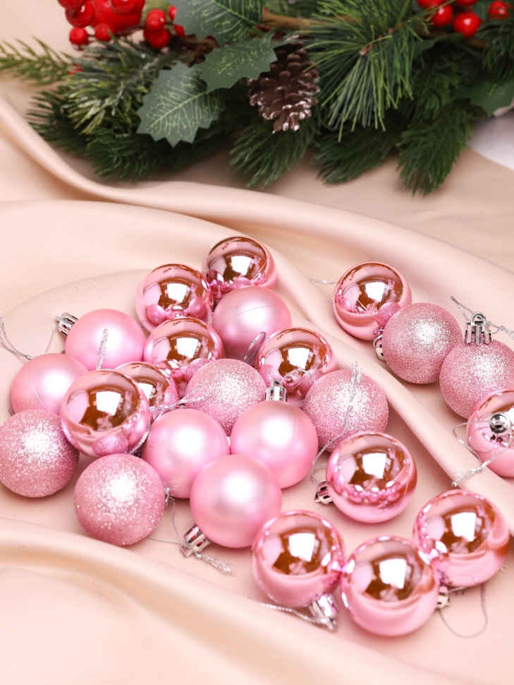 Игрушка елочная Шар d4см набор 24шт пластик розовый Игрушка елочная Шар d4см набор 24шт пластик розовый