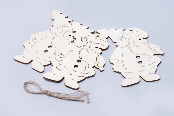 Игрушка елочная деревянная 3шт Санта 9х6,5см