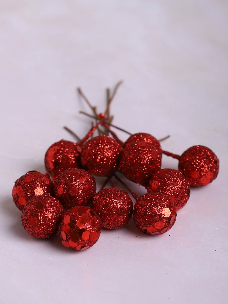 Шарики на проволоке d1,5х6см 12 шт с глиттером красный Шарики на проволоке d1,5х6см 12 шт с глиттером красный