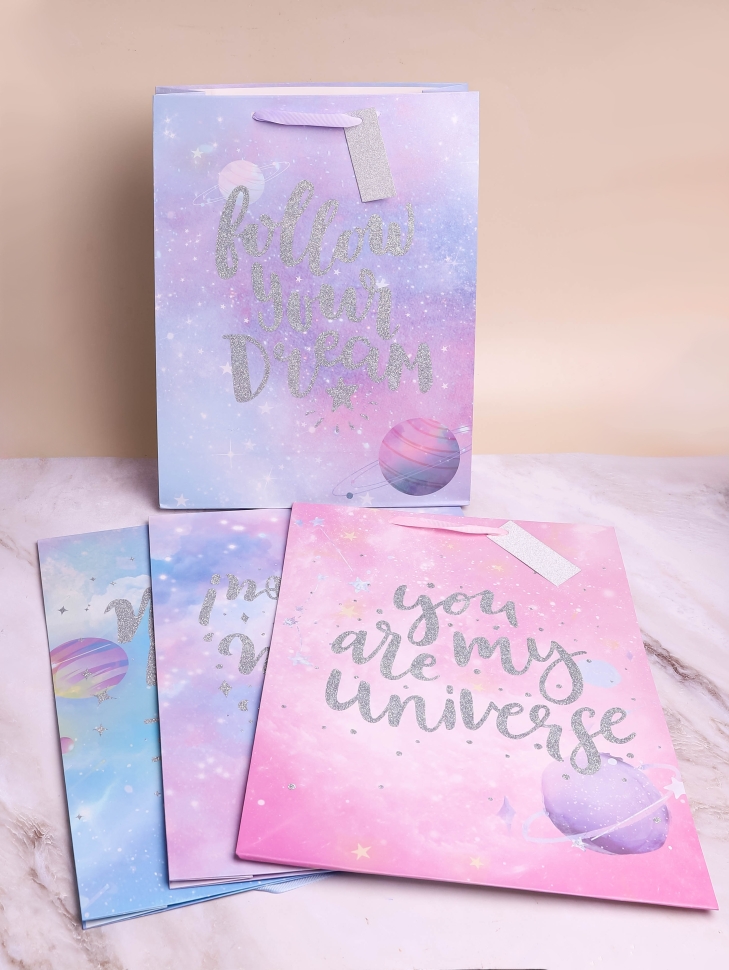 Сумочка подарочная 32х42x11,5см космос микс Сумочка подарочная 32х42x11,5см космос микс