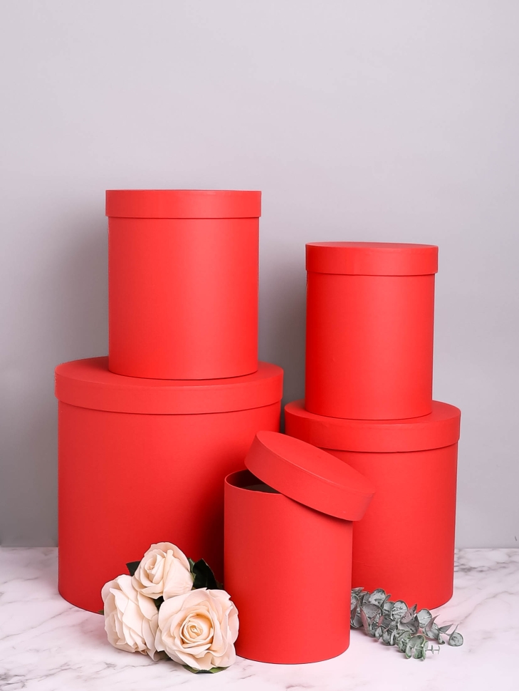 Коробка цилиндр набор из 5шт h30xd30см №83 однотонный красный Коробка цилиндр набор из 5шт h30xd30см №83 однотонный красный