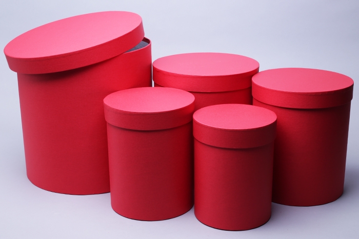 Коробка цилиндр набор из 5шт h30xd30см №83 однотонный красный Коробка цилиндр набор из 5шт h30xd30см №83 однотонный красный