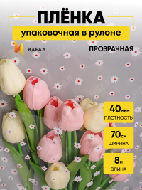 Пленка цветная Маргаритки 70см бело-красный