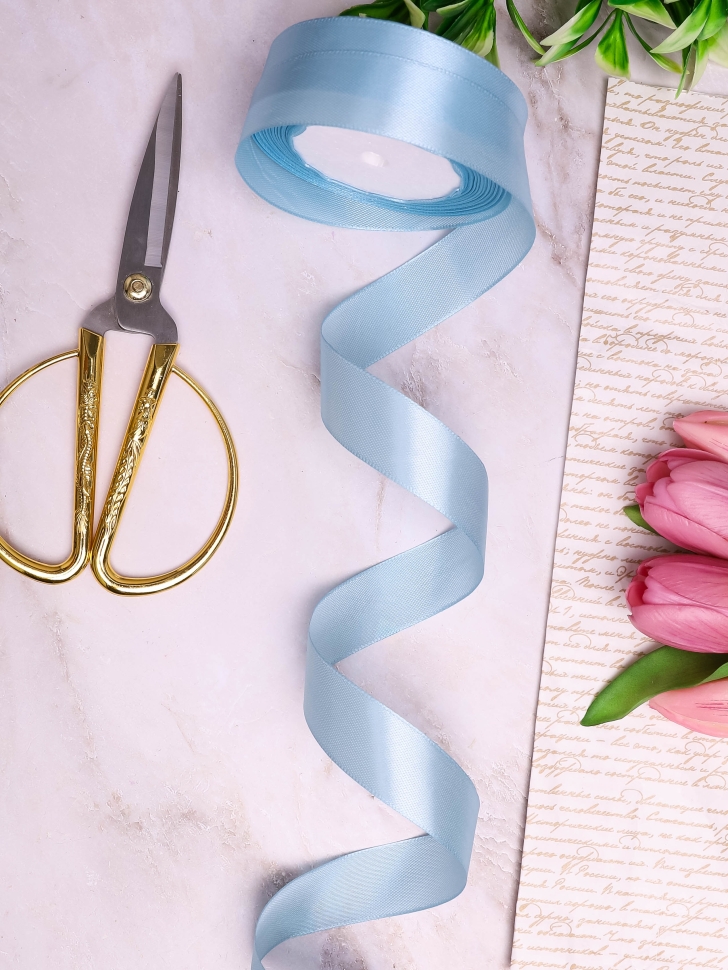 Лента атласная 24мм х 25ярд голубой