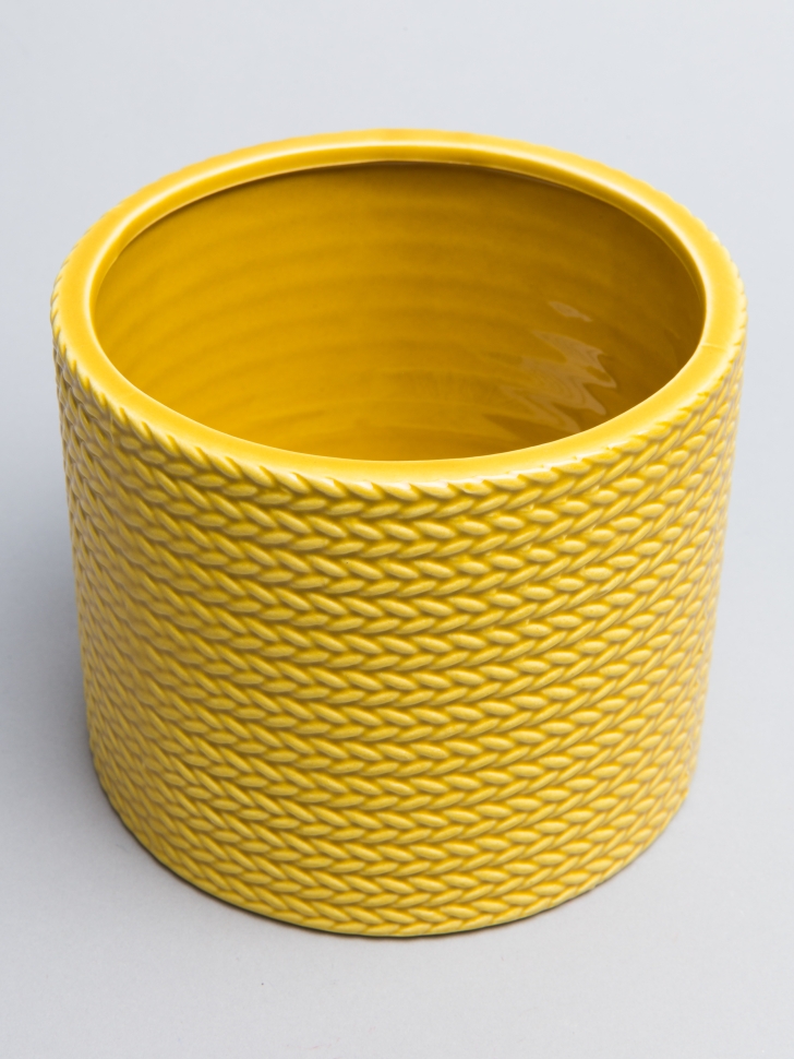 Кашпо керамика "вязанное" 13х13х11см желтый