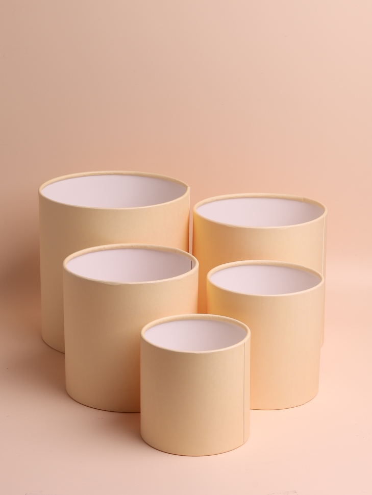 Коробка цилиндр набор из 5шт d20хh20 - d12хh12см б/крышки кремовый Коробка цилиндр набор из 5шт d20хh20 - d12хh12см б/крышки кремовый