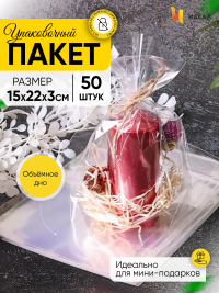 Пакет прозрачный с объемным дном 15x22x3см 50 шт